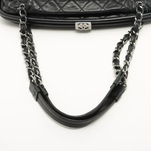 Chanel Lambskin Quilted Sharpei Frame Tote Black Silver Hardware - Picture 5 of 12